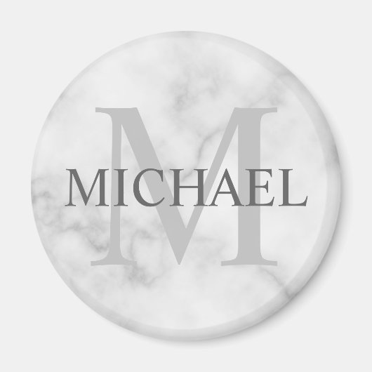 Classy White Marble - gepersonaliseerd monogram en Magneet (Voorkant)