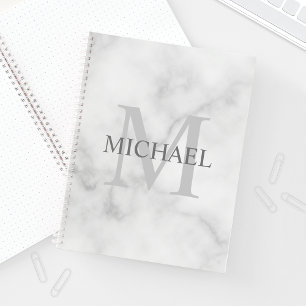 Classy White Marble - gepersonaliseerd monogram en Notitieboek