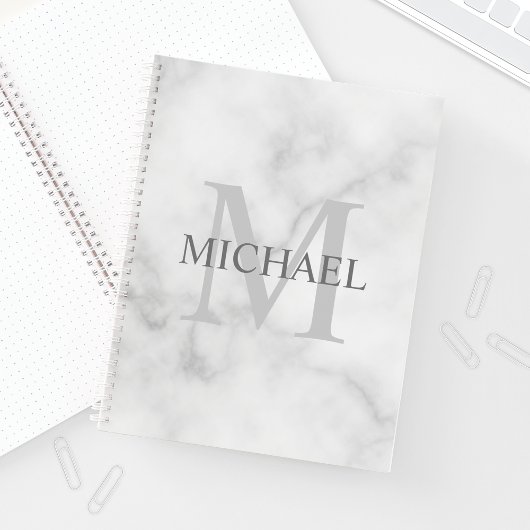 Classy White Marble - gepersonaliseerd monogram en Notitieboek