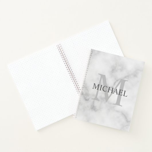 Classy White Marble - gepersonaliseerd monogram en Notitieboek (Binnen)