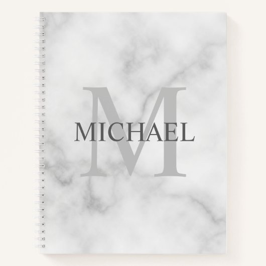 Classy White Marble - gepersonaliseerd monogram en Notitieboek (Voorkant)