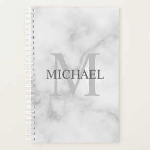 Classy White Marble - gepersonaliseerd monogram en Planner