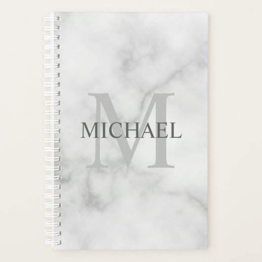 Classy White Marble - gepersonaliseerd monogram en Planner (Voorkant)