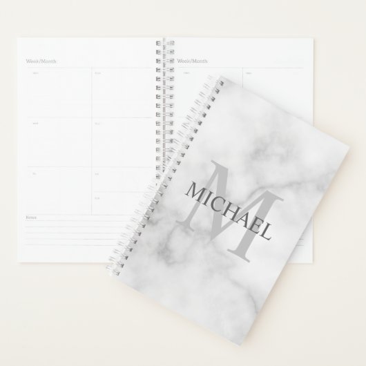 Classy White Marble - gepersonaliseerd monogram en Planner (Display)