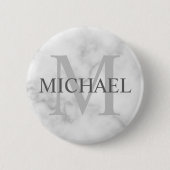 Classy White Marble - gepersonaliseerd monogram en Ronde Button 5,7 Cm (Voorkant)