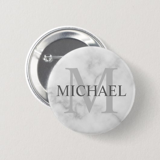 Classy White Marble - gepersonaliseerd monogram en Ronde Button 5,7 Cm (Voorkant /achterkant)