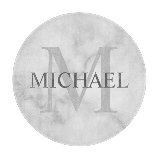 Classy White Marble - gepersonaliseerd monogram en Snijplank (Voorkant)