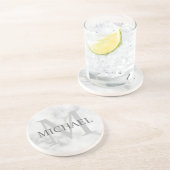 Classy White Marble - gepersonaliseerd monogram en Zandsteen Onderzetter (Zijkant)