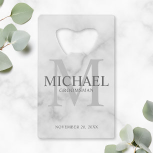 Classy White Marble Personalized Groomsmen Creditkaart Flessenopener