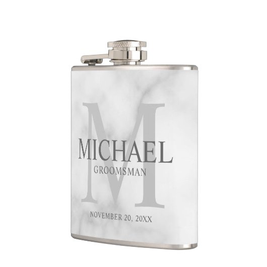 Classy White Marble Personalized Groomsmen Heupfles (Links)