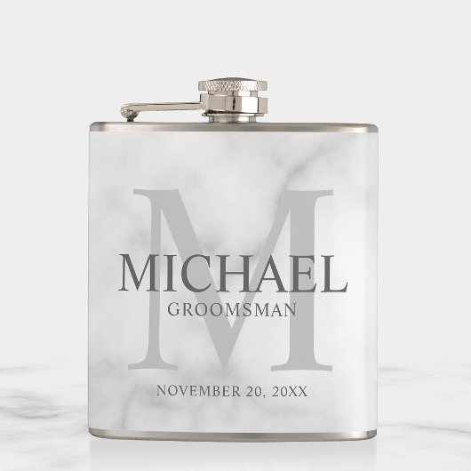 Classy White Marble Personalized Groomsmen Heupfles