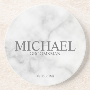 Classy White Marble Personalized Groomsmen Zandsteen Onderzetter