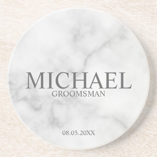 Classy White Marble Personalized Groomsmen Zandsteen Onderzetter (Voorkant)