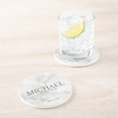 Classy White Marble Personalized Groomsmen Zandsteen Onderzetter (Zijkant)