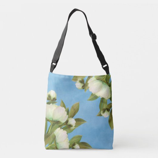 Classy White Peonies Floral Bouquet Crossbody Tas (Achterkant)