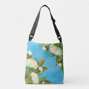Classy White Peonies Floral Bouquet Crossbody Tas