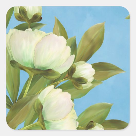 Classy White Peonies Floral Bouquet Vierkante Sticker (Voorkant)