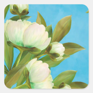Classy White Peonies Floral Bouquet Vierkante Sticker