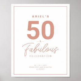 Classy White Rose Gold 50 & Fabulous Birthday Part Poster