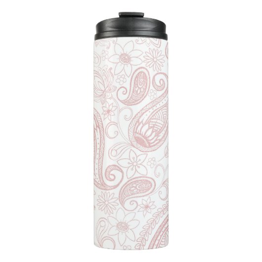 Classy White Rose Gold Glitter Paisley Floral Thermosbeker (Voorkant)