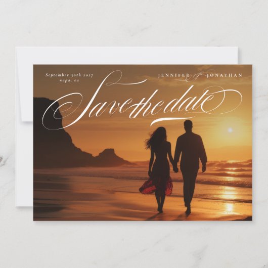 Classy White Script Fotobruiloft Save The Date (Voorkant)