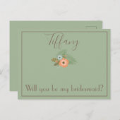 Classy Wil je mijn bruidsmeisje bloemen zijn? Briefkaart (Voorkant / Achterkant)