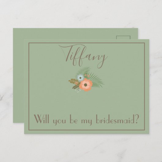 Classy Wil je mijn bruidsmeisje bloemen zijn? Briefkaart (Voorkant / Achterkant)