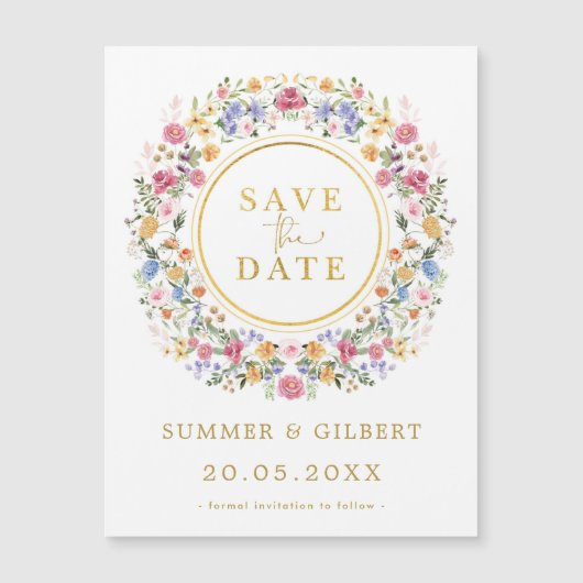 Classy Wildflower Garden Wreath Save the Date (Voorkant)