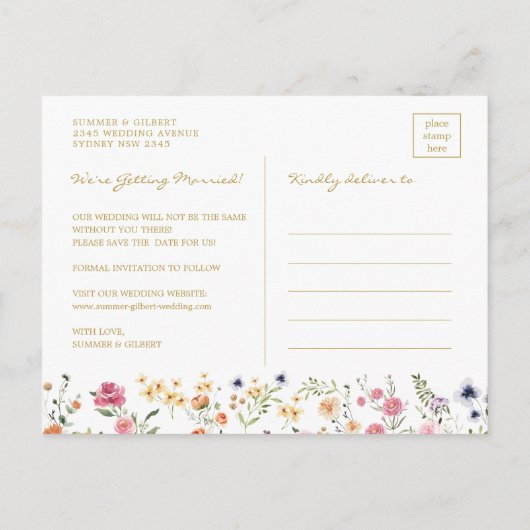 Classy Wildflower Garden Wreath Save the Date Aankondigingskaart (Achterkant)