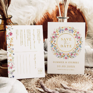 Classy Wildflower Garden Wreath Save the Date Aankondigingskaart