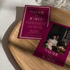 Classy Wine Old Money Luxury Retro Photo Wedding Kaart