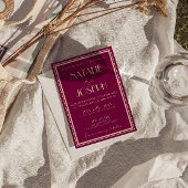 Classy Wine Old Money Retro Photo QR Code Wedding Kaart