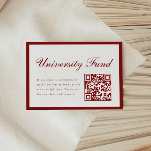 Classy Wine Red University Fund QR Code Graduation Informatiekaartje