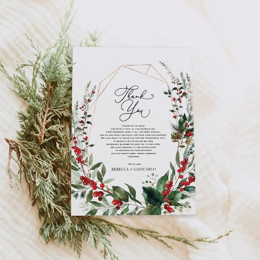 Classy Winter Greenery Red Berries Photo Bedankkaart