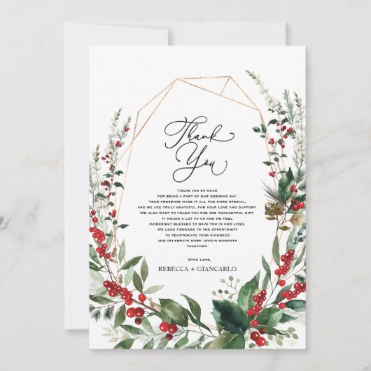 Classy Winter Greenery Red Berries Photo Bedankkaart (Voorkant)