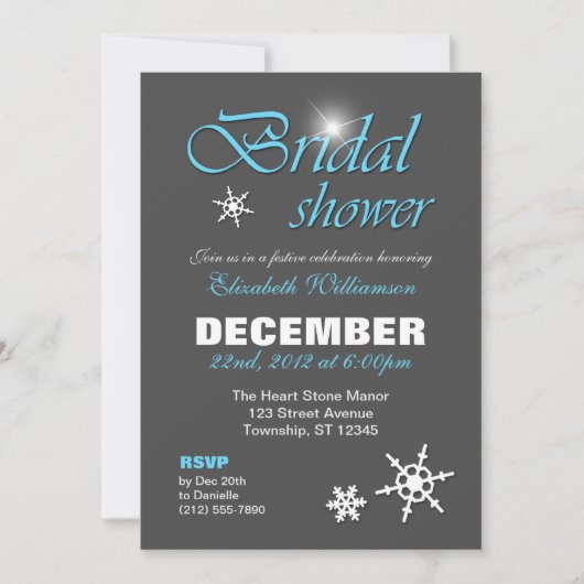 Classy Winter met Blue Bridal Shower Uitnodigingen (Voorkant)