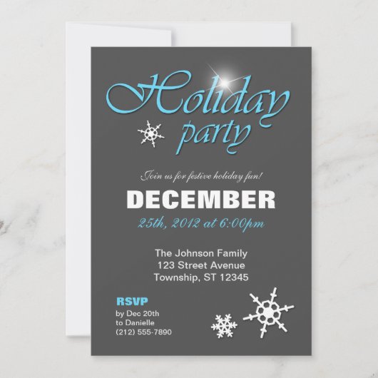 Classy Winter met Blue Holiday Party Uitnodigingen (Voorkant)