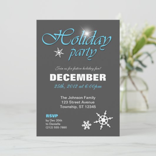Classy Winter met Blue Holiday Party Uitnodigingen (Staand voorkant)