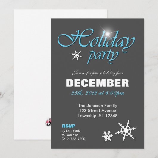 Classy Winter met Blue Holiday Party Uitnodigingen (Voorkant / Achterkant)