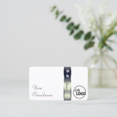 Classy Wit Blauw Zilver Decor Juwelen en Logo Visitekaartje (Staand voorkant)
