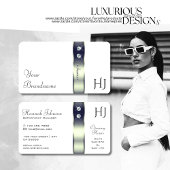 Classy Wit Blauw Zilver Decor Juwelen en Monogram Visitekaartje