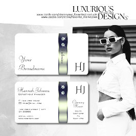 Classy Wit Blauw Zilver Decor Juwelen en Monogram Visitekaartje