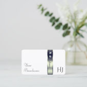 Classy Wit Blauw Zilver Decor Juwelen en Monogram Visitekaartje (Staand voorkant)