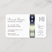 Classy Wit Blauw Zilver Decor Juwelen en Monogram Visitekaartje (Achterkant)