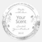 Classy Wit Bloemen Product Verpakking Label Zilver (Voorkant)