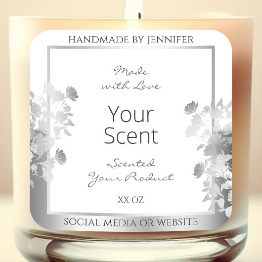 Classy Wit Bloemen Product Verpakking Label Zilver