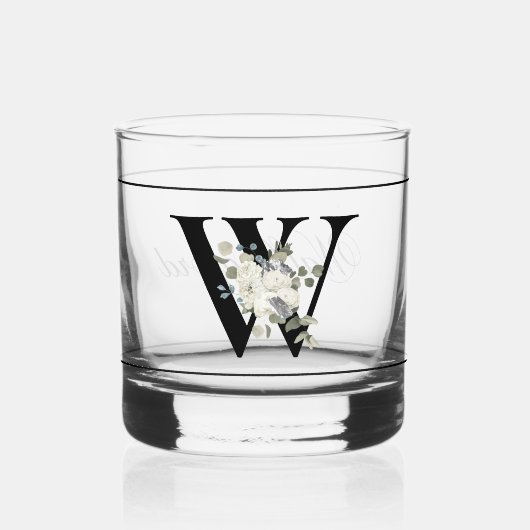 Classy wit bloemendecoratief Initiaal W Whisky Glas (Voorkant)