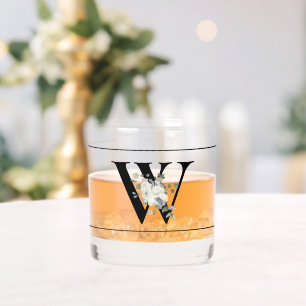 Classy wit bloemendecoratief Initiaal W Whisky Glas