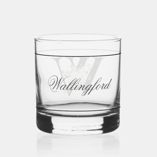 Classy wit bloemendecoratief Initiaal W Whisky Glas (Achterkant)