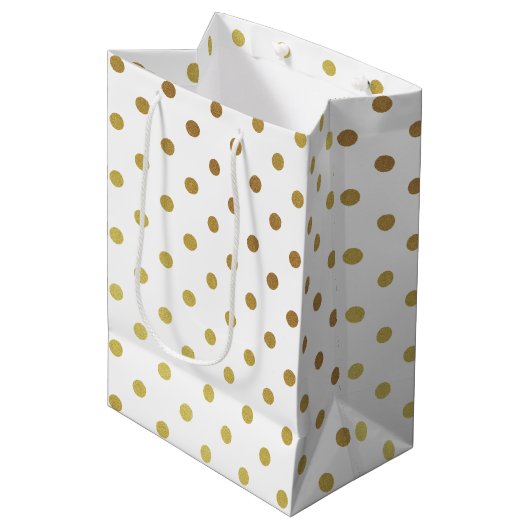 Classy wit en goud glitter polka dots medium cadeauzakje (Voorkant Gekanteld)